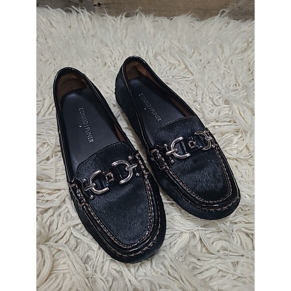 Donald J Pliner Viky Hair leather Black Loafer Women's Sz 5 Silver Buckle - Picture 9 of 10